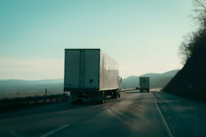 Semi truck on an open highway Semi truck on an open highway